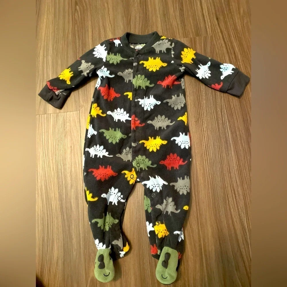 Carter's Colorful Dinosaur Footie Pajamas - Black, Red, Yellow, Green, White 3/6